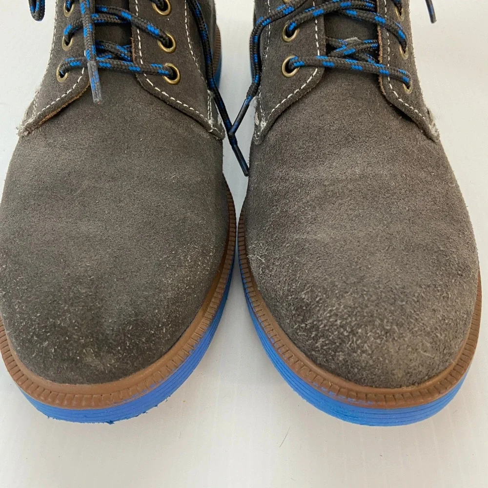 Florsheim Gray Suede Leather Lace Up Plain Toe Oxford Shoes Blue Soles Boys 3‎